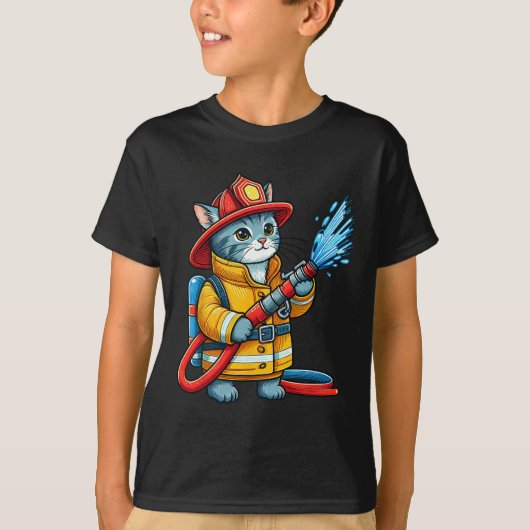 消防士キャットファイアマン動物愛好家キャット Tシャツ (正面)