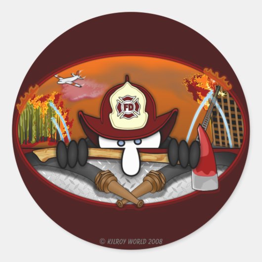 消防士キルロイのステッカー ラウンドシール (正面)