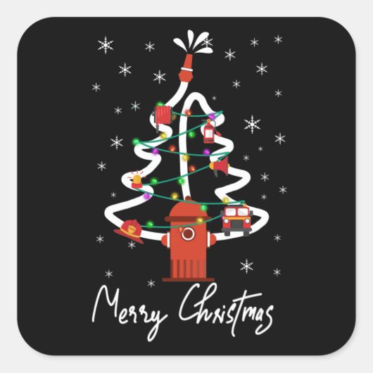 消防士ギフト | Merry Christmas消防士 スクエアシール (正面)