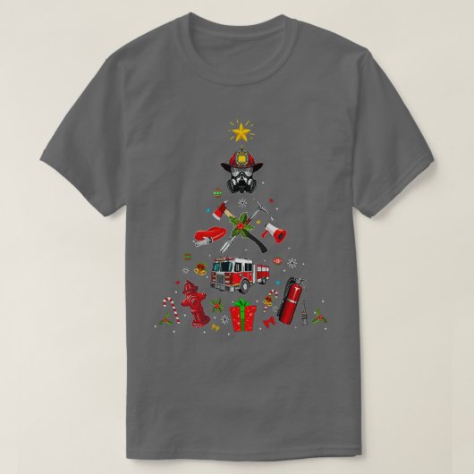 消防士クリスマスオーナメントツリークリスマスホリデイ2 Tシャツ (デザイン正面)