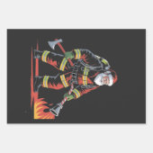 消防士クリスマスシャツクリスマスおもしろいサンタ ラッピングペーパーシート (正面)