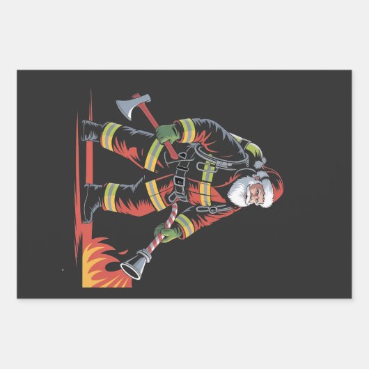 消防士クリスマスシャツクリスマスおもしろいサンタ ラッピングペーパーシート (正面)