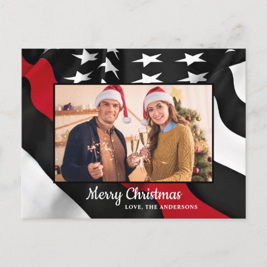 消防士クリスマスシンレッドラインアメリカ国旗 シーズンポストカード (正面)