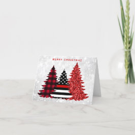 消防士クリスマスツリーレッドライングリッタープレイド シーズンカード