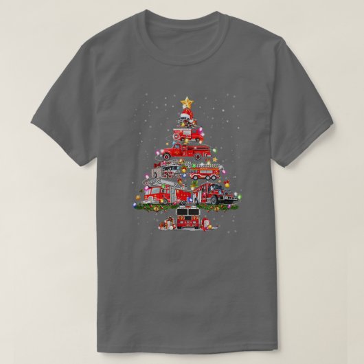 消防士クリスマスツリー火災トラッククリスマス消防士 Tシャツ (デザイン正面)