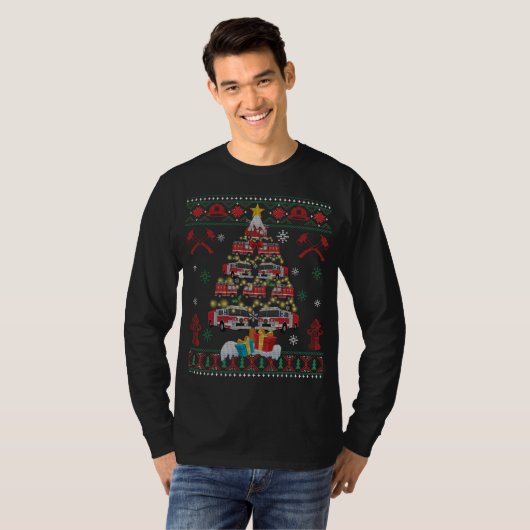 消防士クリスマスパジャマ – Fire Truck おもしろい Fi Tシャツ (正面フル)