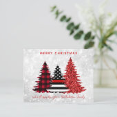 消防士クリスマスレッドラインプレイドグリッターツリー シーズンポストカード (スタンド正面)