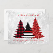 消防士クリスマスレッドラインプレイドグリッターツリー シーズンポストカード (正面/裏面)