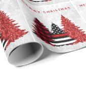 消防士クリスマスレッドラインプレイドグリッターツリー ラッピングペーパー (ロールコーナー)