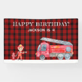 消防士クリスマス消防車の少年の誕生日パーティー 横断幕 (横)
