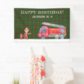 消防士クリスマス消防車の少年の誕生日パーティー 横断幕 (インサイチュ)