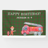 消防士クリスマス消防車の少年の誕生日パーティー 横断幕 (横)