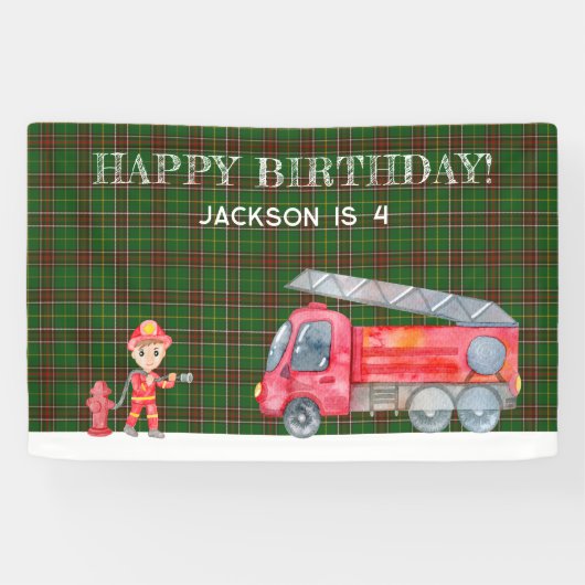 消防士クリスマス消防車の少年の誕生日パーティー 横断幕 (横)