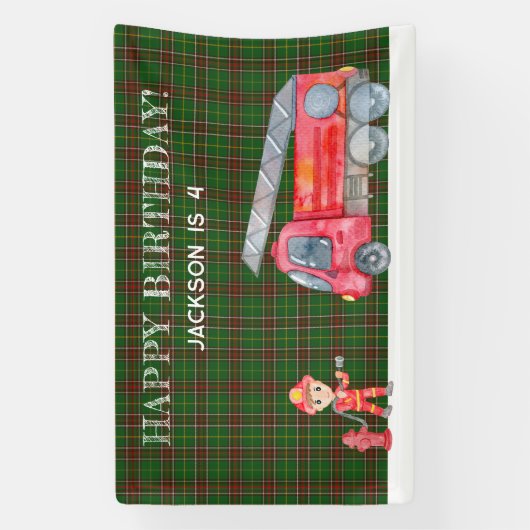消防士クリスマス消防車の少年の誕生日パーティー 横断幕 (縦)