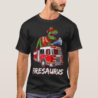 消防士サウルス消防車の消防士の恐竜T R Tシャツ