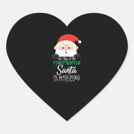 消防士サンタがクリスマスを見ている ハートシール (正面)