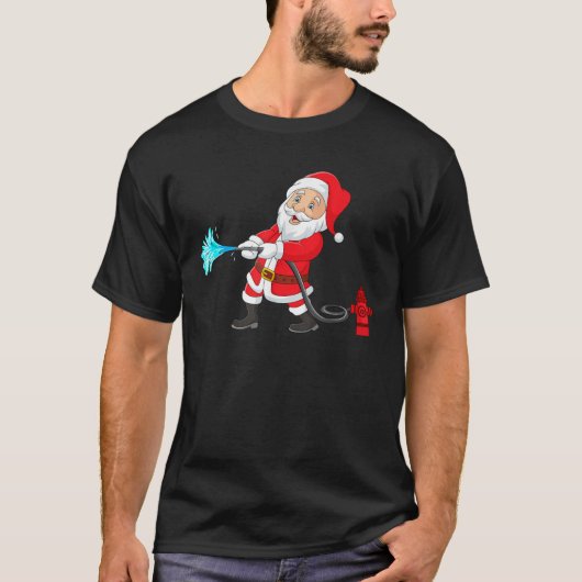 消防士サンタクロースおもしろい消防士サンタキリスト Tシャツ (正面)