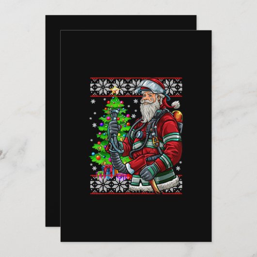 消防士サンタクロースの消防士が醜い衣装を着る シーズンカード (正面/裏面)