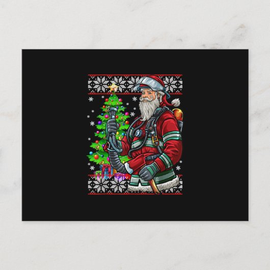 消防士サンタクロース消防士の衣装の醜い シーズンポストカード (正面)