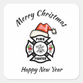 消防士サンタ消防局ホリデイ スクエアシール