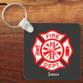 消防士シンボルファイアマンロゴ名前をカスタムする キーホルダー (正面)