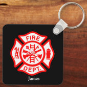 消防士シンボルファイアマンロゴ名前をカスタムする キーホルダー (裏面)