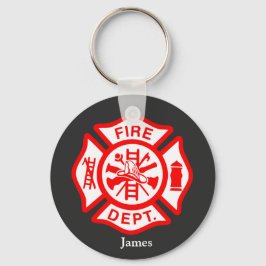 消防士シンボルファイアマンロゴ名前をカスタムする キーホルダー