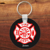 消防士シンボルファイアマンロゴ名前をカスタムする キーホルダー (裏面)