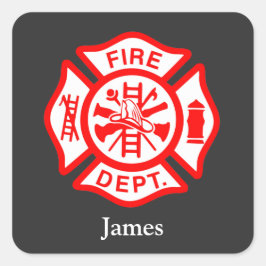 消防士シンボルファイアマンロゴ名前をカスタムする スクエアシール