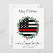 消防士シンレッドラインクリスマモダンスリース シーズンポストカード (正面/裏面)
