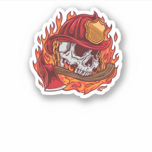 消防士スカルと炎 シール (正面)