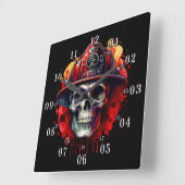 消防士スカルウェット物オンザレッド物 スクエア壁時計 (傾斜)