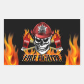 消防士スカル4および火炎の軸 長方形シール (正面)