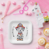 消防士ダルマチアンワイルドワン1歳のパーティー ペーパープレート (パーティー)