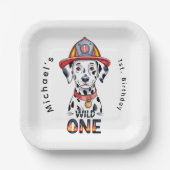 消防士ダルマチアンワイルドワン1歳のパーティー ペーパープレート (正面)