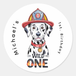 消防士ダルマチアンワイルドワン1歳のパーティー ラウンドシール