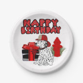 消防士ダルマティアンドッグ消火栓誕生日 ペーパープレート (正面)