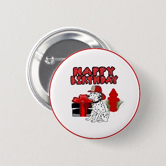 消防士ダルマティアンドッグ消火栓誕生日 缶バッジ (正面&裏面)