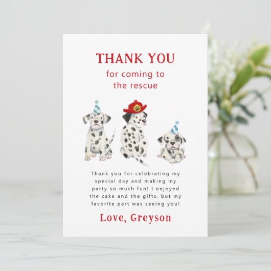 消防士ダルマティア少年の誕生日パーティー サンキューカード (スタンド正面)