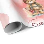 消防士テディベアーボーイ赤ベビーシャワー ラッピングペーパー (ロールコーナー)