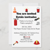 消防士テーマバイリンガル誕生日ボーイパーティー 招待状 (正面)