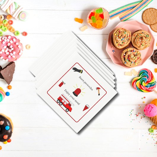 消防士テーマホワイトバイリンガル紙ナプキンス スタンダードカクテルナプキン