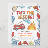 消防士トゥー ザ レスキュー 2歳の誕生日 招待状 (正面)