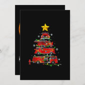消防士トラッククリスマスツリーの男性女性 シーズンカード (正面/裏面)