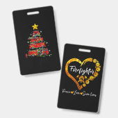 消防士トラッククリスマスツリーの男性女性 バッジ (Front & Back)