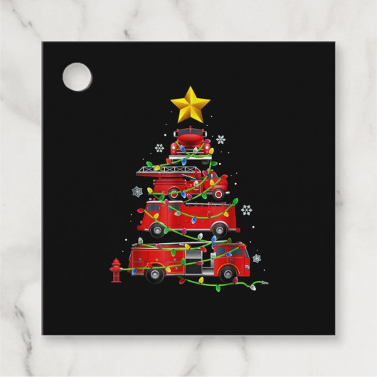消防士トラッククリスマスツリーの男性女性 フェイバータグ (正面)