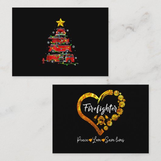 消防士トラッククリスマスツリーの男性女性 名刺 (正面/裏面)