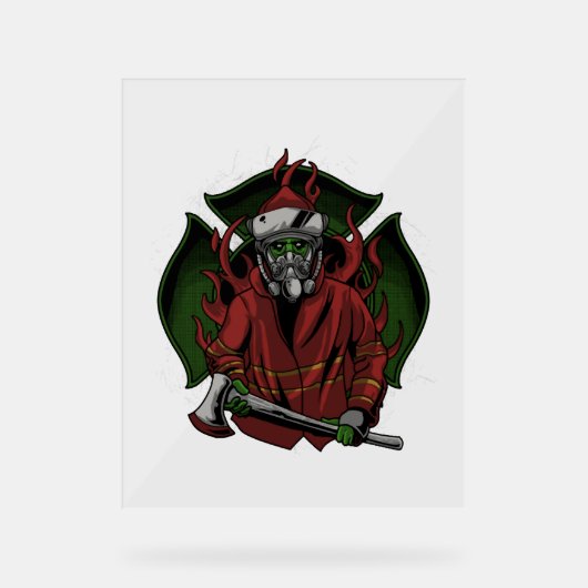 消防士ハロウィーンの衣装 アクリルサイン (正面)