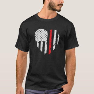 消防士ハート動揺してラブUSA国旗の妻ギ Tシャツ
