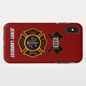 消防士バッジ名テンプレート Case-Mate iPhoneケース (裏面(横))